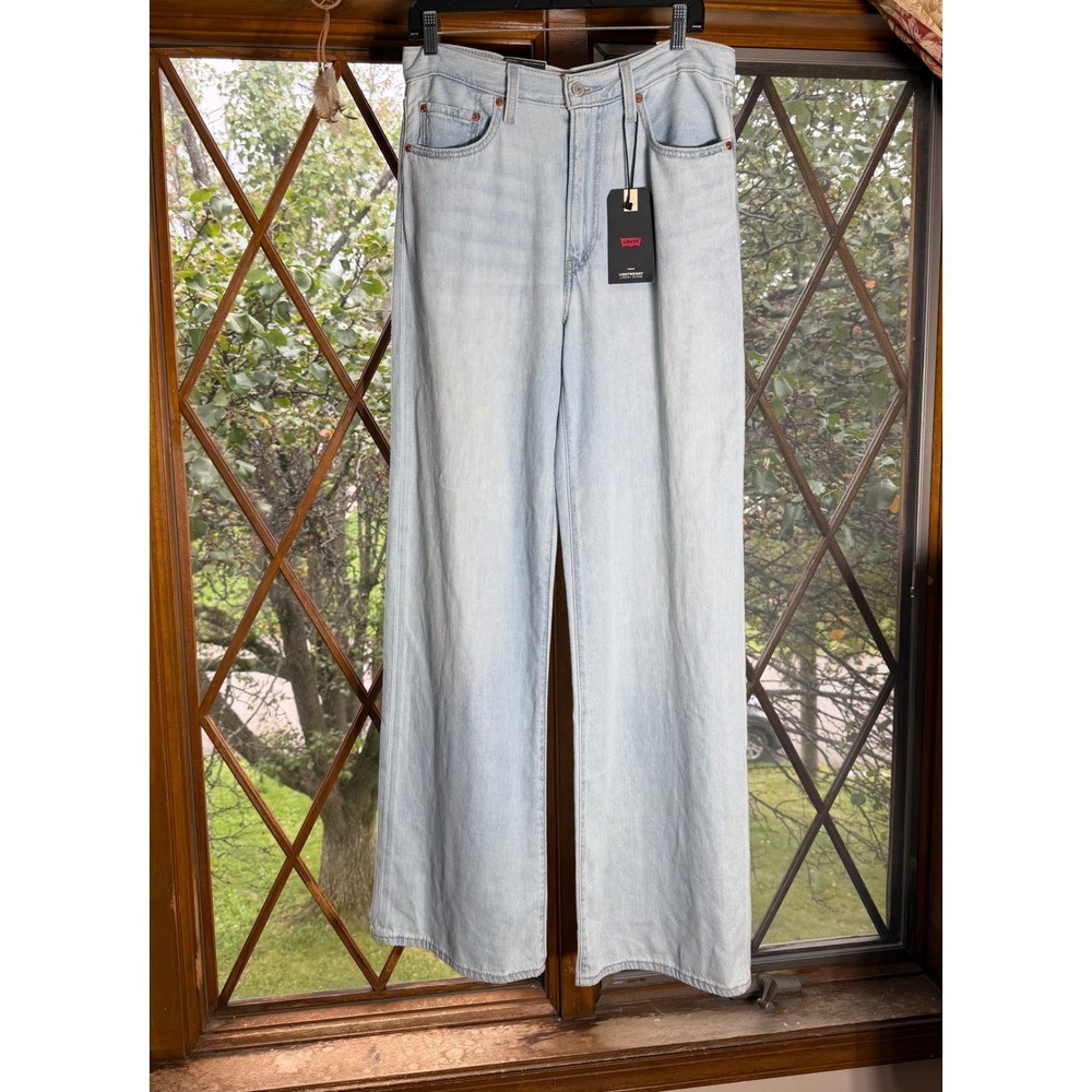Levis Premium Ribcage Wide Leg Jeans Light Wash Linen Blend 29x34 A60810038 NEW